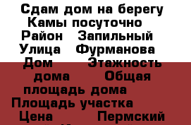 Сдам дом на берегу Камы посуточно. › Район ­ Запильный › Улица ­ Фурманова › Дом ­ 9 › Этажность дома ­ 2 › Общая площадь дома ­ 35 › Площадь участка ­ 500 › Цена ­ 500 - Пермский край, Ильинский р-н, Чермоз г. Недвижимость » Дома, коттеджи, дачи аренда   